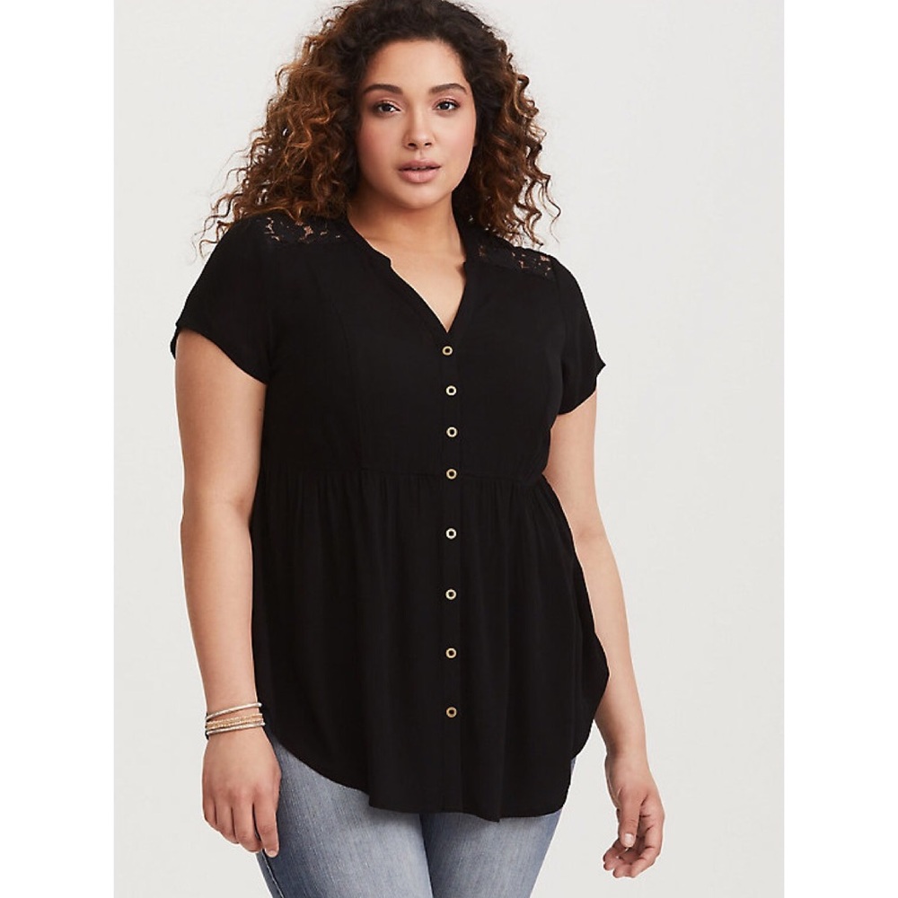 TORRID Black Button Down Lace Blouse Size 1